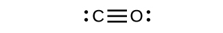 Une structure de Lewis montre un atome de carbone triplement lié à un atome d'oxygène. Chaque atome possède également une seule paire d'électrons.