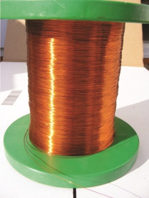 A close-up photo of a spool of copper wire is shown.