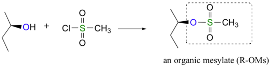 pentan-2-ol reacts with methanesulfonyl chloride to produce an organic mesylate. 