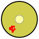 Círculo grande con círculo más pequeño más claro en el medio. Puntos rojos agrupados en un área fuera del punto central