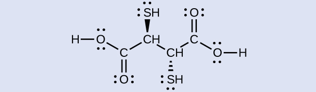 Structural formula for DMSA is shown with all of the lone pairs on O and S drawn out.