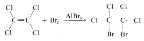 Tetracloroetano más molécula B R 2 va a C 2 C L 4 B R 2. A L B R 3 como catalizador.