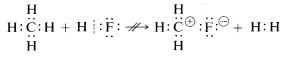 C H 4 más H F no va al catión H 2 más C H 3 y anión F.