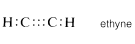 Molécula de etino con electrones de valencia mostrados. Tres pares de electrones entre átomos de carbono que indican un triple enlace.