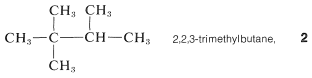 C H 3 enlace sencillo C enlace sencillo C H enlace sencillo C H 2. El carbono 2 tiene dos sustituyentes metilo y el carbono 3 tiene un sustituyente metilo. Texto: 2,2,3-trimetilbutano.