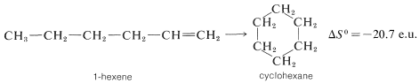 1-hexene goes to cyclohexane with a delta S of -20.7 e.u.