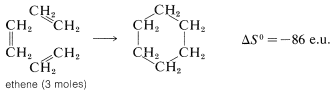 Three moles of ethene goes to cyclohexane with a delta S of -86 e.u.
