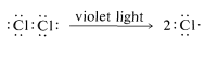 C L 2 goes to 2 chlorine molecules when reacted with violet light.