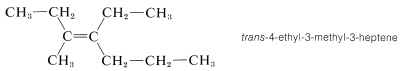 trans-4-ethyl-3-methyl-3-heptene molecule.