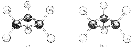 Izquierda: cis-1,2-dimetilciclopropano. Derecha: trans-1,2-dimetilciclopropano.