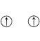 Two circles each with an arrow pointing up inside.