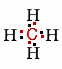 Diagram of methane. A central carbon shares one pair of electron with each hydrogen atom. There are a total of four hydrogens.