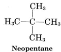 Projection formula for neopentane shows a central "C" connected to four "C" "H" 3  on its left, top, right and bottom side. 