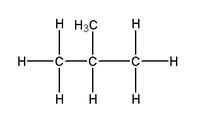 "C" "H" 3 group connected to the middle "C" of three carbon straight chain alkane. 