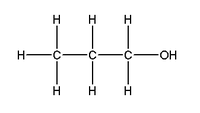 A "C" "H" 3 "C" "H" 2 "C" "H" 2 straight alkane chain is bonded to an "O" "H" group via its last "C". 
