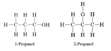 Estructura de 1 propanol y 2 propanol.