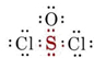 Lewis diagram shows a central S with two electrons on the top shared with oxygen. 2 electrons are shared between each of the S and C l bond. The other two electrons of S are not bonded to any atoms.