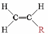 Structure shows "C" double bond "C". One "C" is single bonded to two "H". The other "C" is bonded to 1 "H" and one other "R" group. 