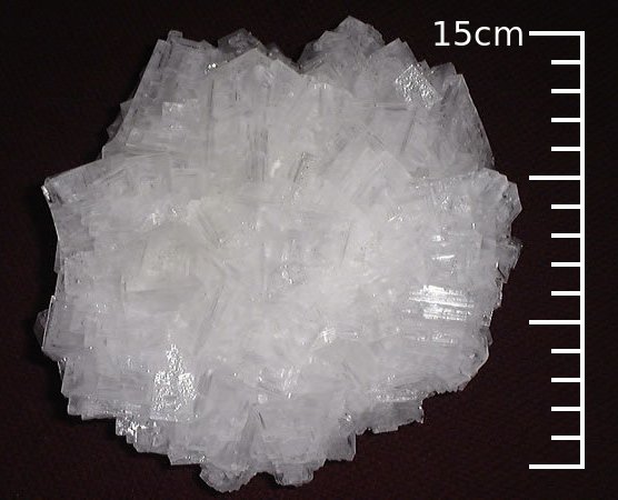A salt crystal measuring 15 centimeters tall.