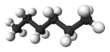 Ball and stick model of hexane. 