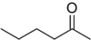 Skeletal structure showing 6 carbon chain with the fifth carbon from the left or second carbon from the right double bonded to an "O". 