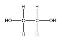 2 “C” en una cadena recta con cada “C” simple unida a un grupo “O” “H” y 2 “H”.