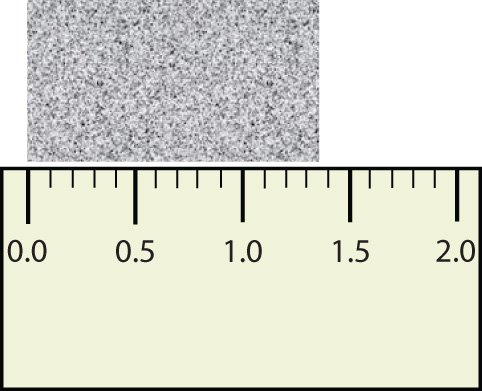 A gray rectangular object is shown above a unitless ruler.
