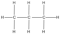 Structure showing linear arrangement of 3 carbons and 8 hydrogen in total.