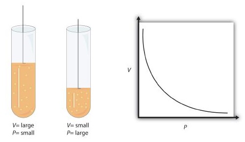 2 tubos de ensayo con diferente cantidad de líquidos (izquierda) y gráfico gráfico con pendiente descendente (derecha).