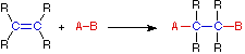 Two carbons double bonded to each other. Each is bound to two R-groups. This molecule reacts with A-B resulting in CR2ACR2B.
