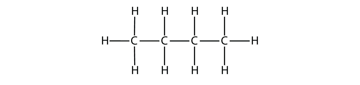 Fórmula estructural del butano.