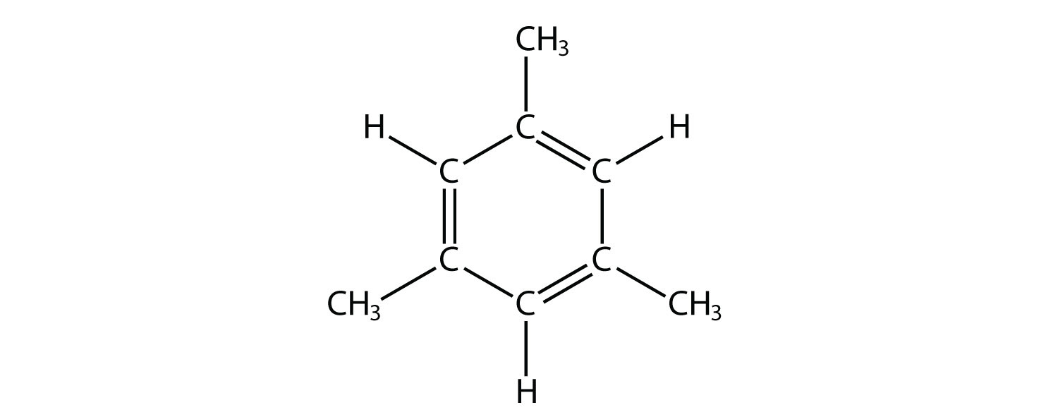 Fórmula estructural de 1, 2, 4 trimetilbenceno.