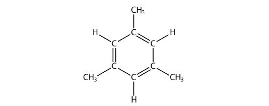 Structural formula of 1, 2, 4 trimethylbenzene.