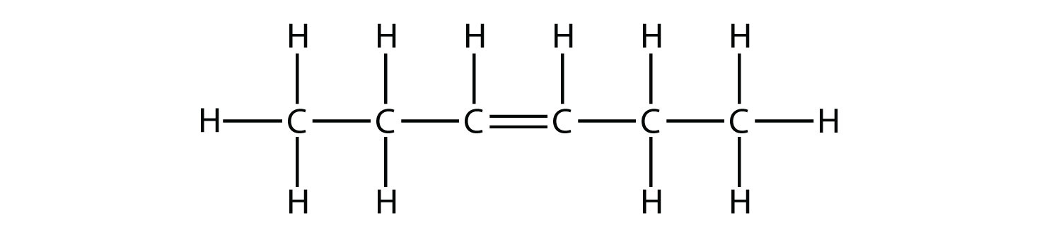 Fórmula estructural de tres hexenos.