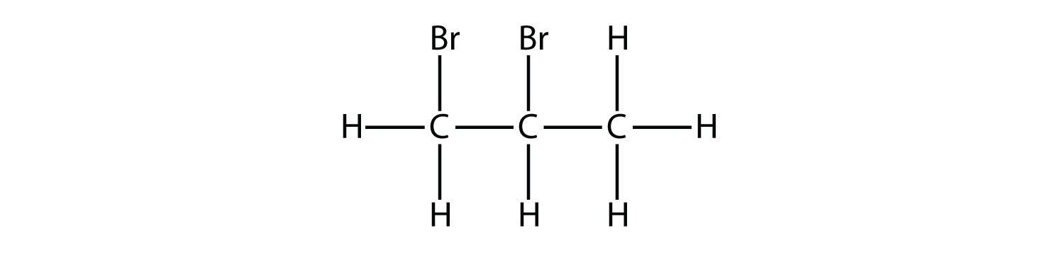 Fórmula estructural de 1 2 dibromopropano.