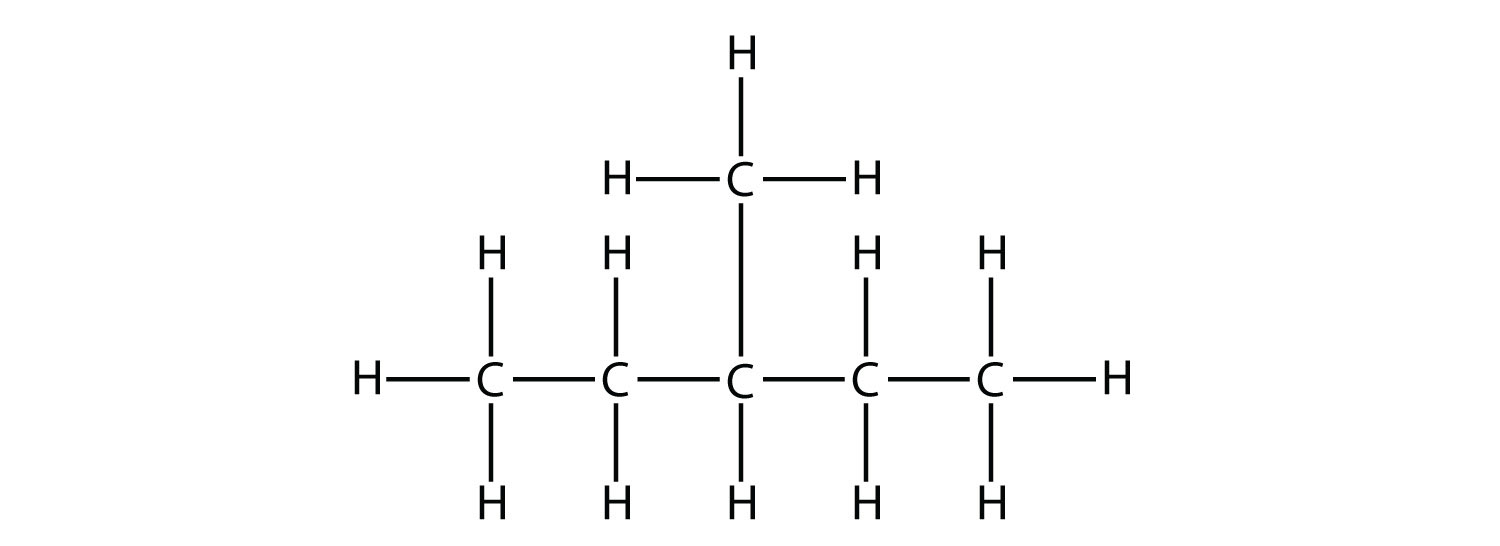 Fórmula estructural de pentano con un grupo metilo unido al carbono 3.