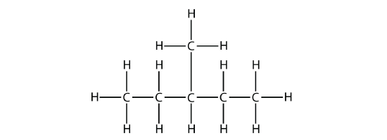 Structural formula of pentane with a methyl group attached to carbon 3.