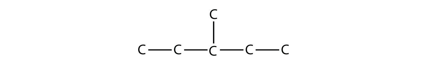 3-metilpentano exhibido sin ningún átomo de hidrógeno.