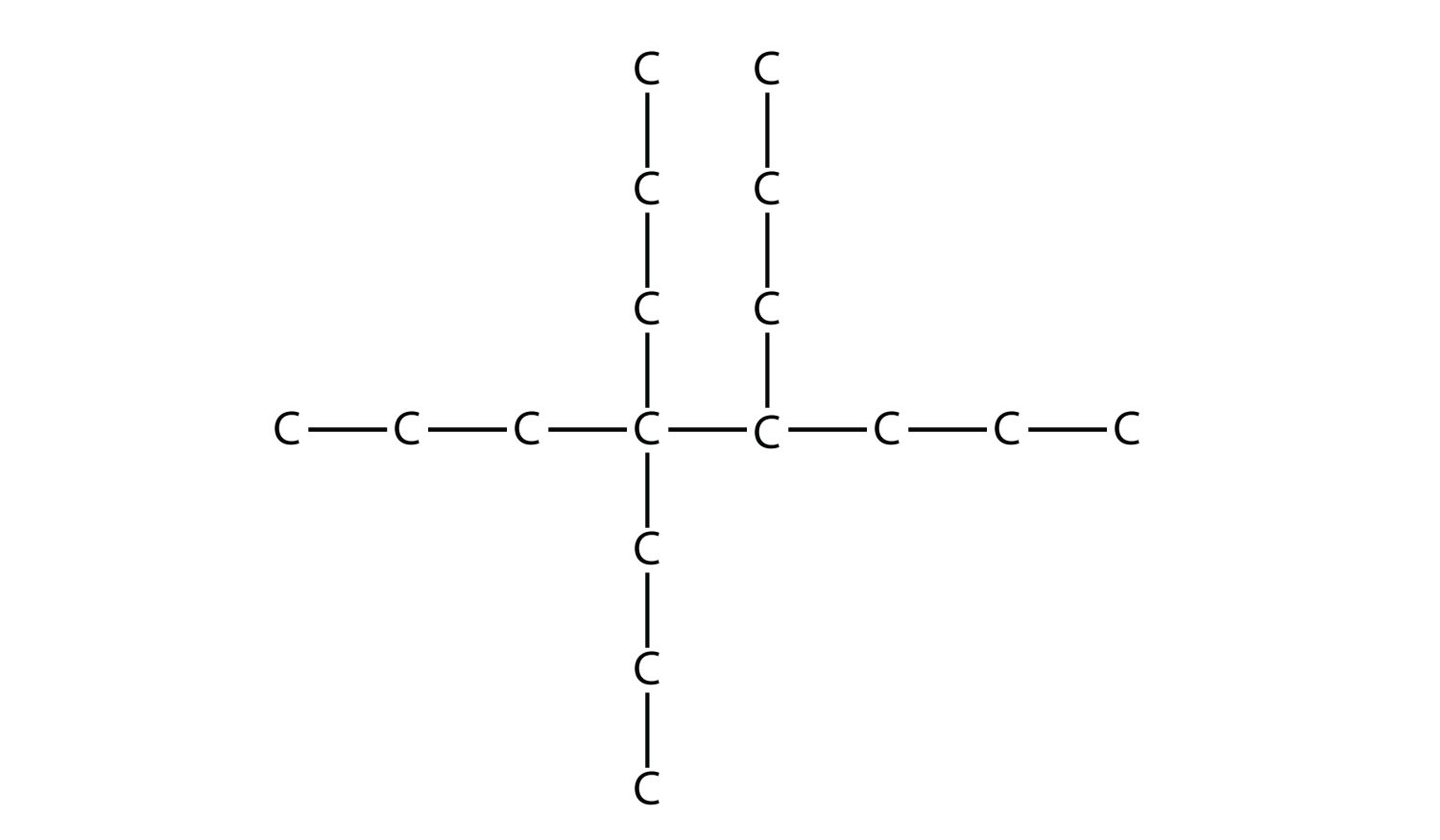 Una cadena de ocho carbonos con dos grupos propilo en el cuarto carbono desde la izquierda y otro grupo propilo en el quinto carbono desde la izquierda.
