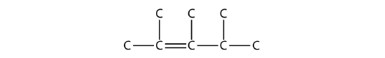 A five carbon chain with a double bond between the second and third carbons from the left and a methyl group on each of the three middle carbons is shown.