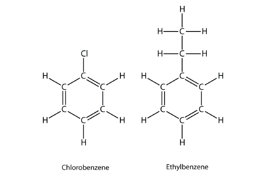 The structures of chlorobenzene and ethylbenzene are shown.