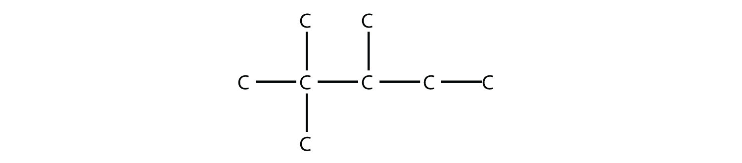 Una cadena de cinco carbonos con dos grupos metilo en el segundo carbono y otro grupo metilo en el tercer carbono.