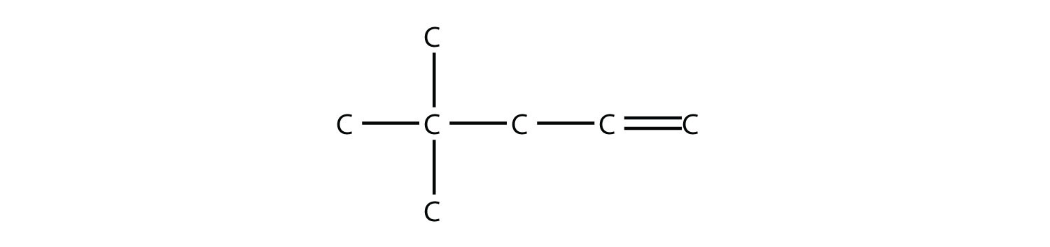 Una cadena de cinco carbonos con un doble enlace entre el cuarto y quinto carbonos y dos grupos metilo en el segundo carbono.