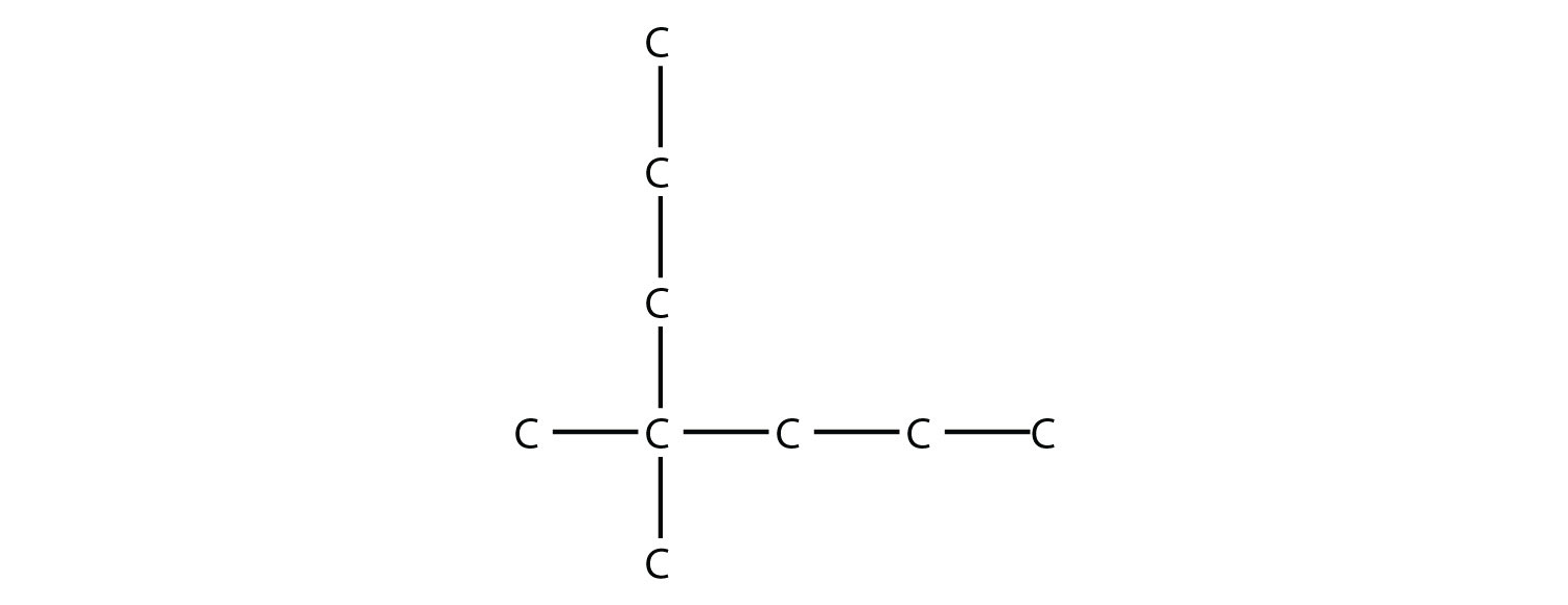 Dos cadenas de cinco carbonos cada una se cruzan en el segundo carbono de cada una de ellas.