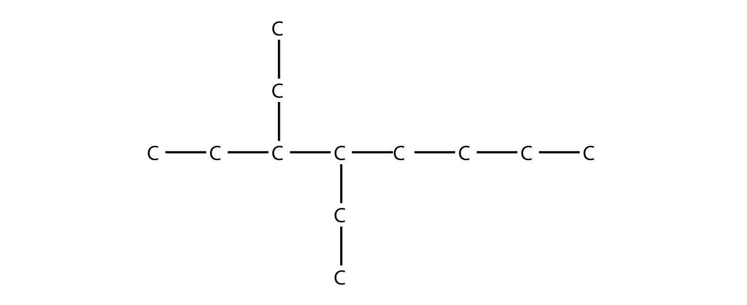 Una cadena de ocho carbonos con un grupo etilo en el tercer carbono y un grupo etilo en el cuarto carbono.