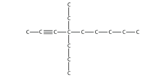 A nine carbon chain with a triple bond between the second and third carbon and an ethyl group and propyl group on the fourth carbon.