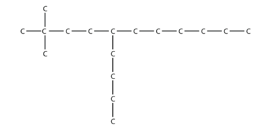 A ten carbon chain with two methyl groups on the second carbon and a butyl group on the fifth carbon.