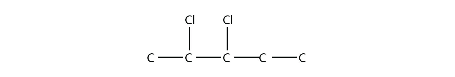 Estructura del 2,3-dicloropentano.