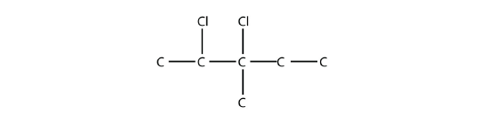 A five carbon chain with a methyl group on the third carbon and two chlorines, one each on the second and third carbons.