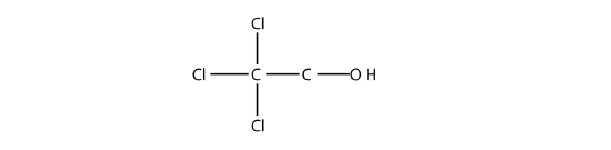 A two carbon chain with three chlorines on the first carbon and a hydroxy group on the second carbon.